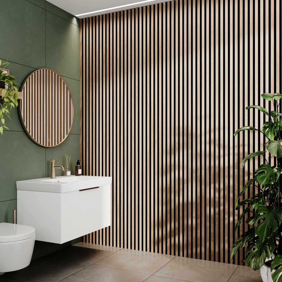 Slatwall Waterproof Oak / Black Wall Panel 170x2400mm (3 Pack)