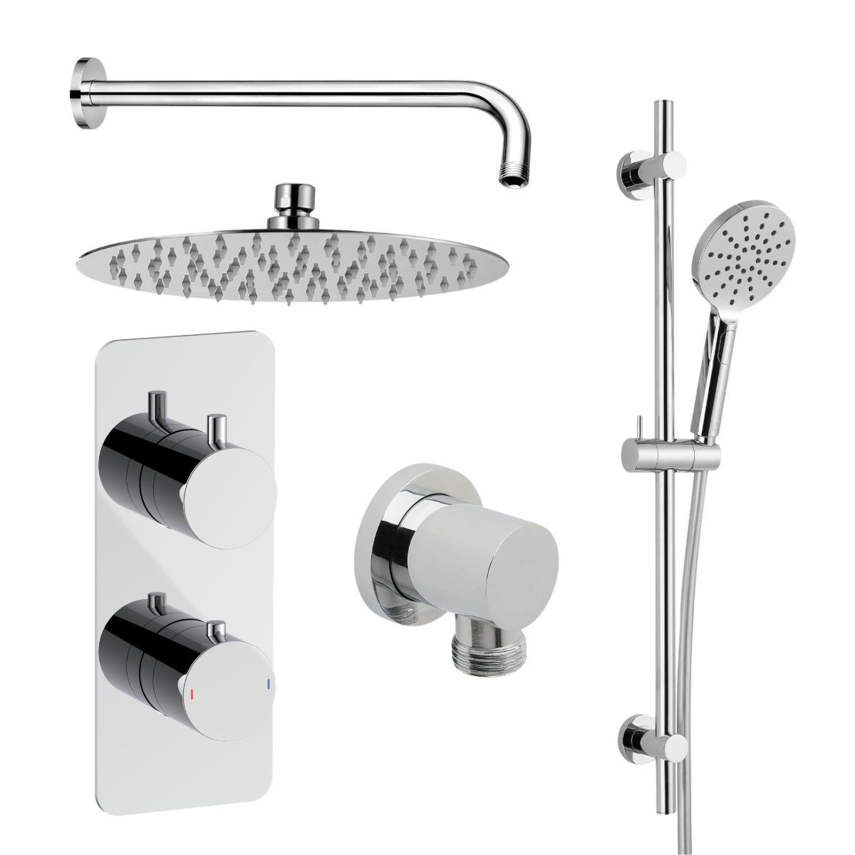 Arc Chrome Dual Concealed Thermostatic T Box Shower with Overhead & Slide Rail with Handset