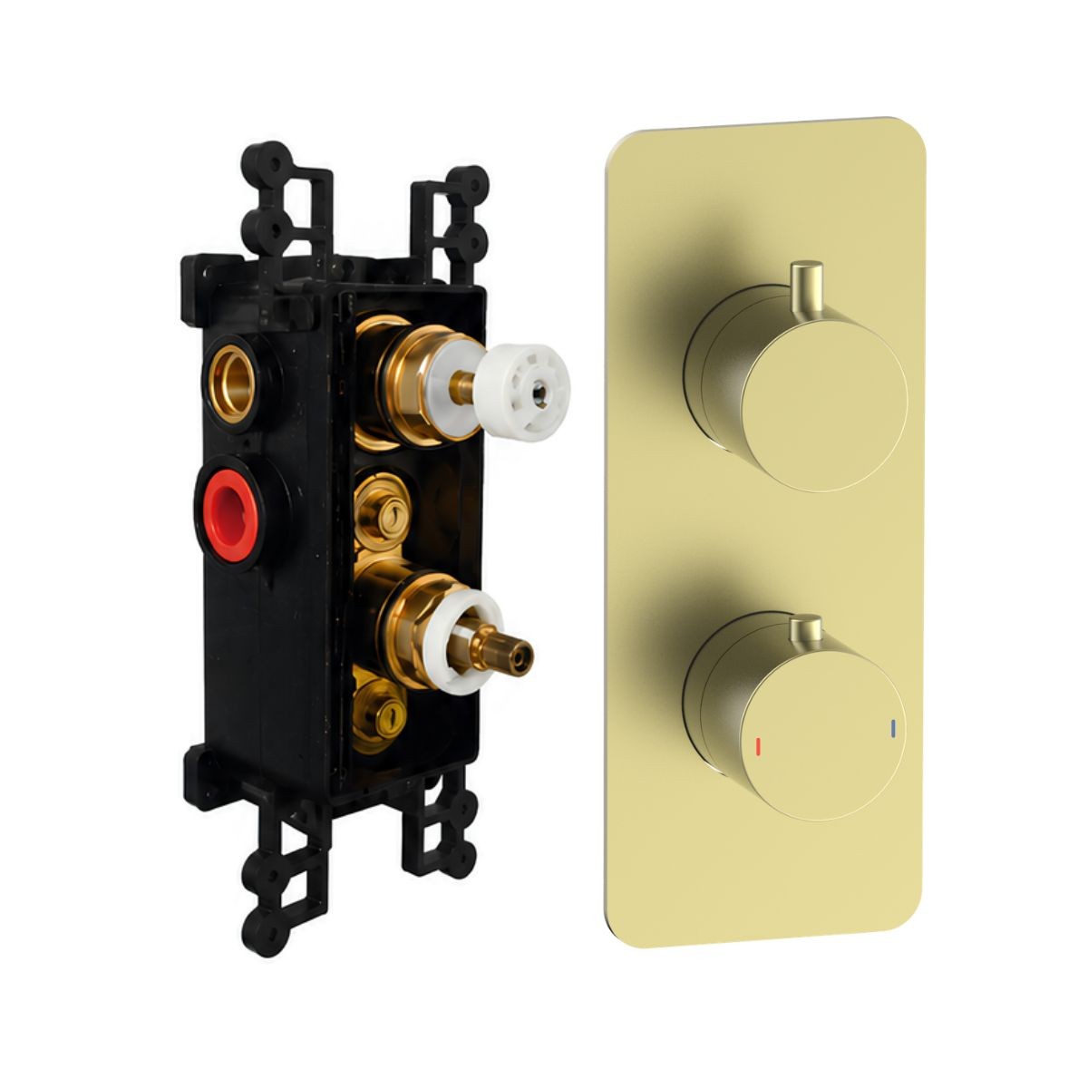 Arc Brushed Brass Dual Concealed Thermostatic T Box Shower with Overhead & Slide Rail with Handset