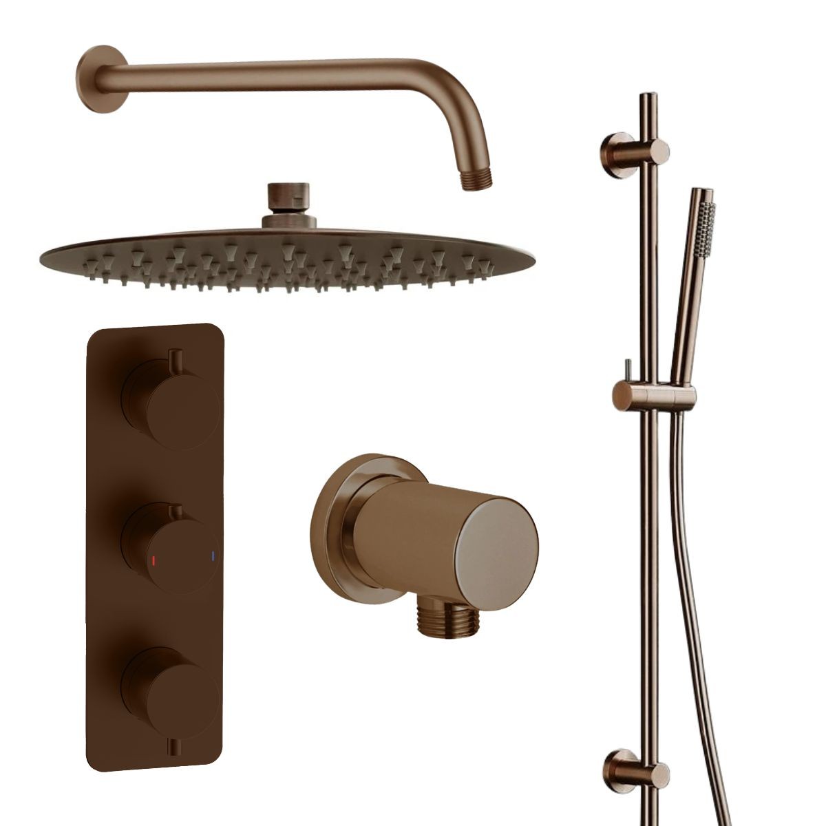 Arc Brushed Bronze Dual Concealed Thermostatic T Box Shower with Overhead & Slide Rail with Handset