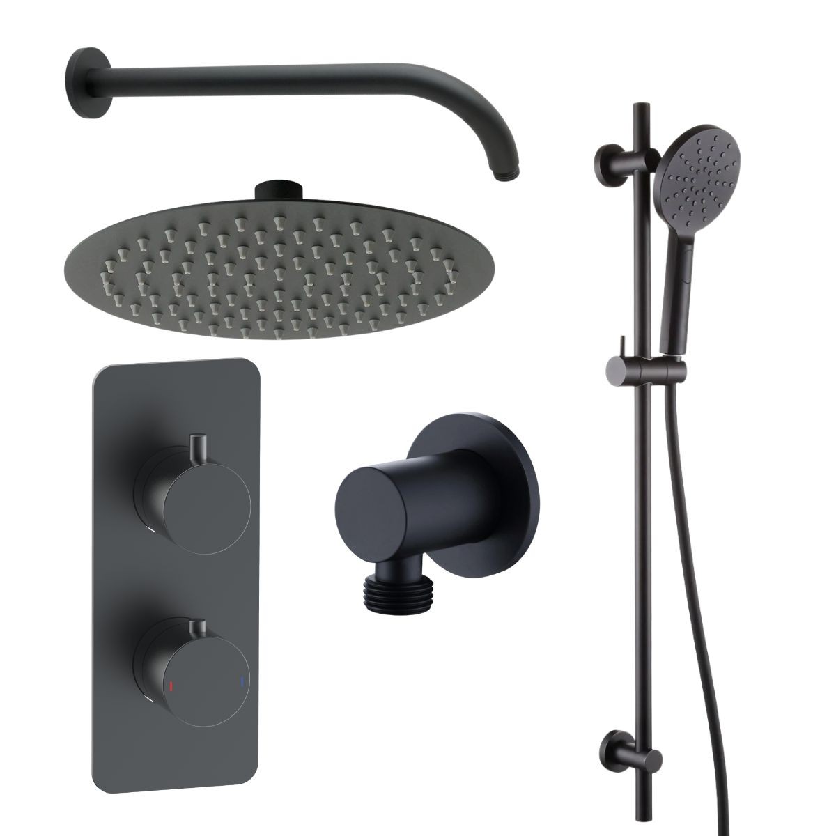 Arc Matt Black Dual Concealed Thermostatic T Box Shower with Overhead & Slide Rail with Handset