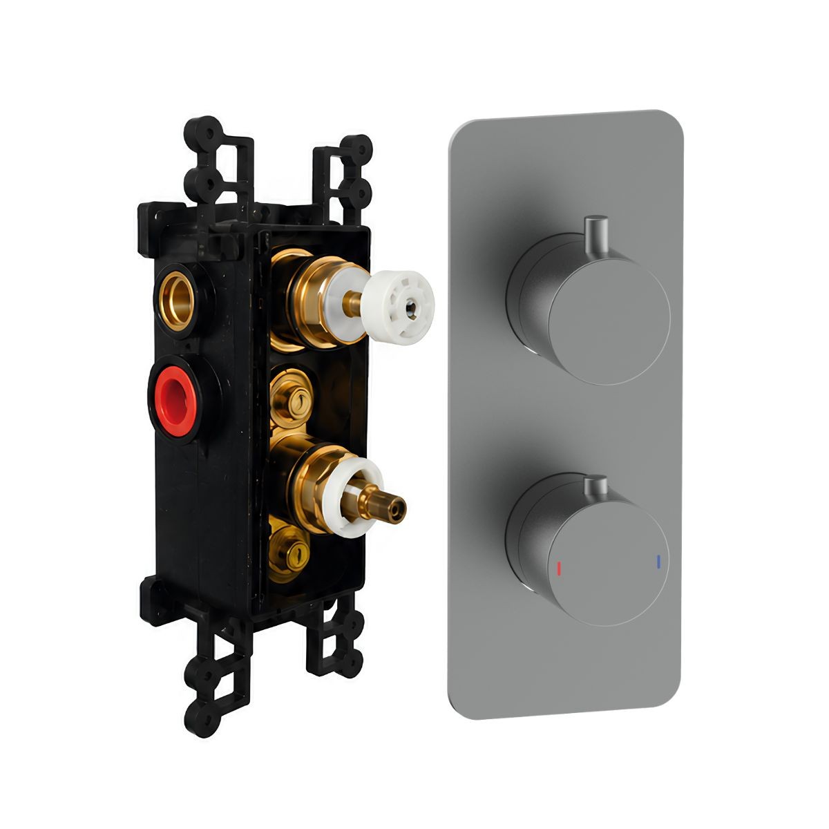 Arc Gunmetal Dual Concealed Thermostatic T Box Shower with Overhead & Slide Rail with Handset