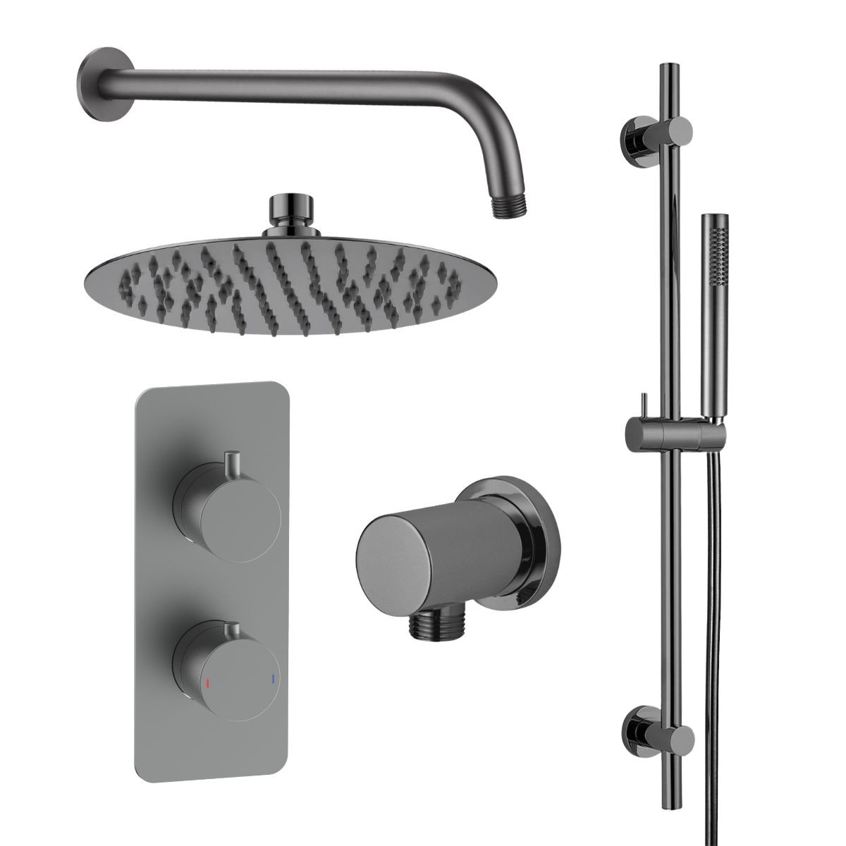 Arc Gunmetal Dual Concealed Thermostatic T Box Shower with Overhead & Slide Rail with Handset