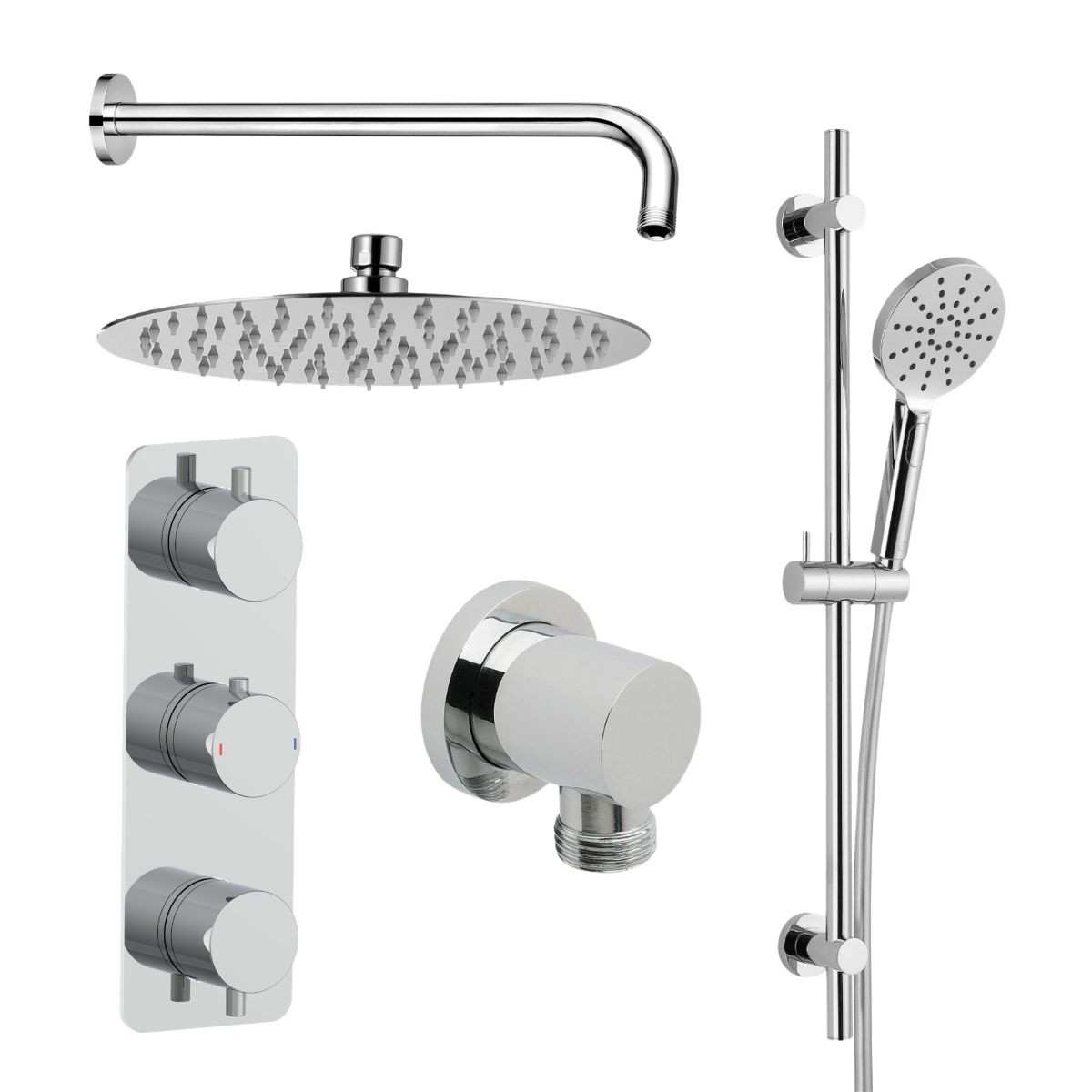 Arc Chrome Triple Concealed Thermostatic T Box Shower with Overhead & Slide Rail with Handset