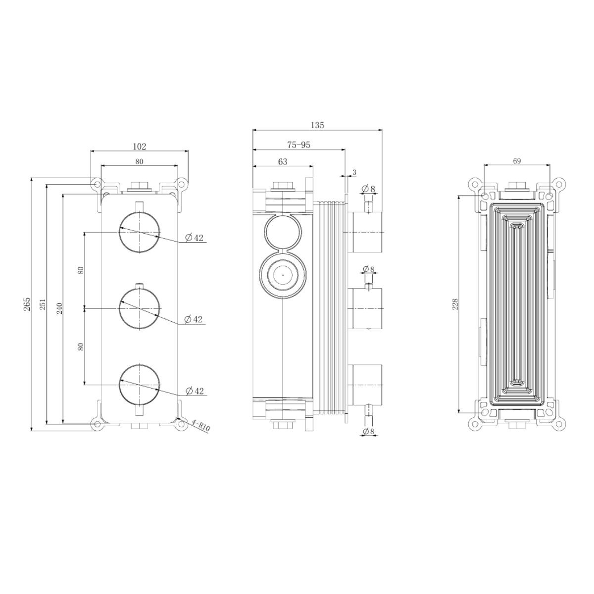 Arc Brushed Bronze Triple Concealed Thermostatic T Box Shower with Overhead & Slide Rail with Handset