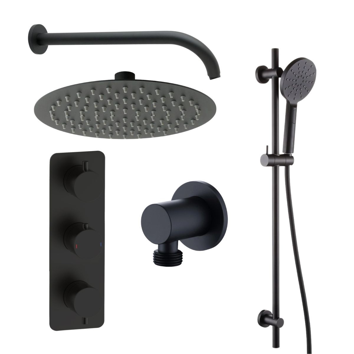 Arc Matt Black Triple Concealed Thermostatic T Box Shower with Overhead & Slide Rail with Handset