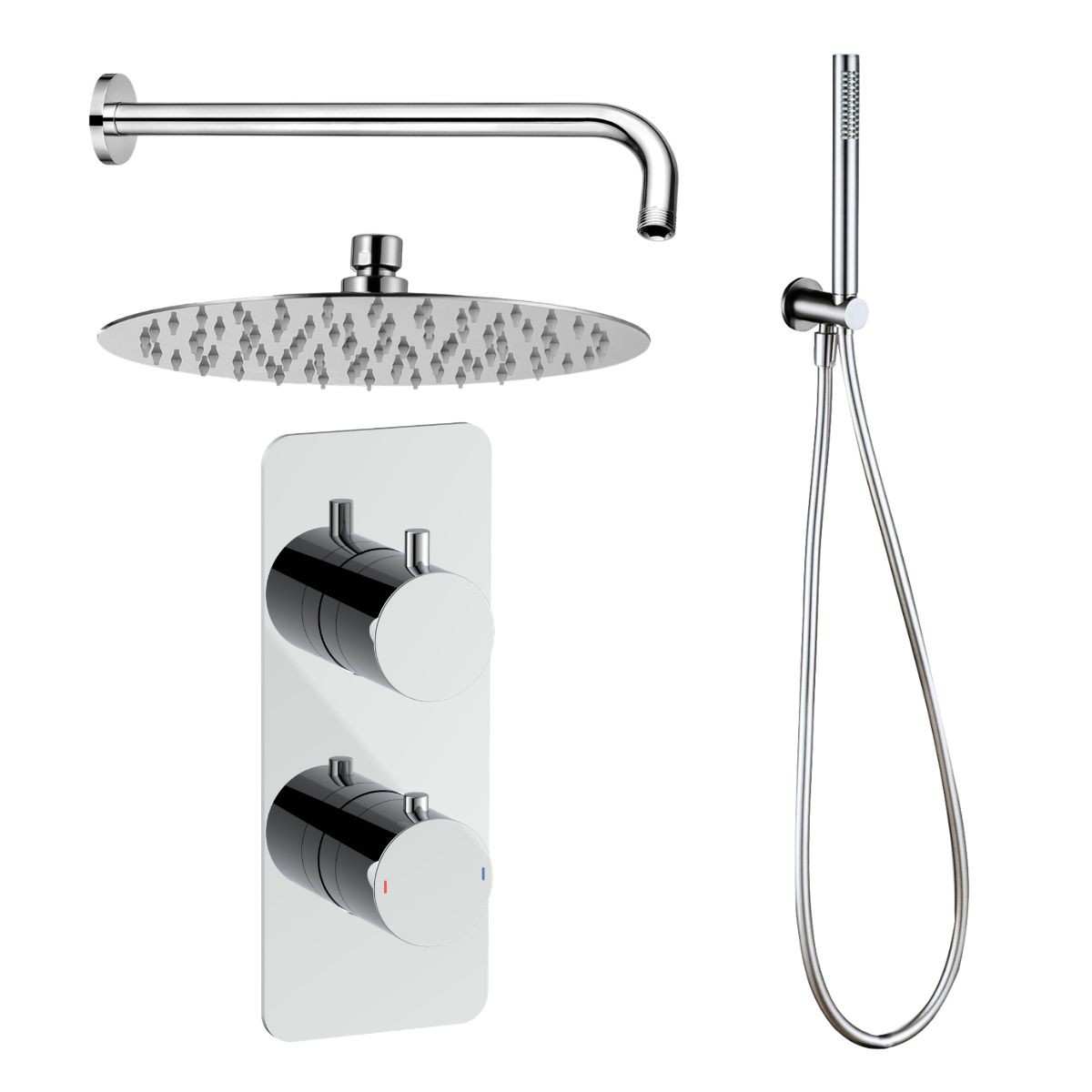Arc Chrome Dual Concealed Thermostatic T Box Shower with Overhead & Integrated Handset with Hose