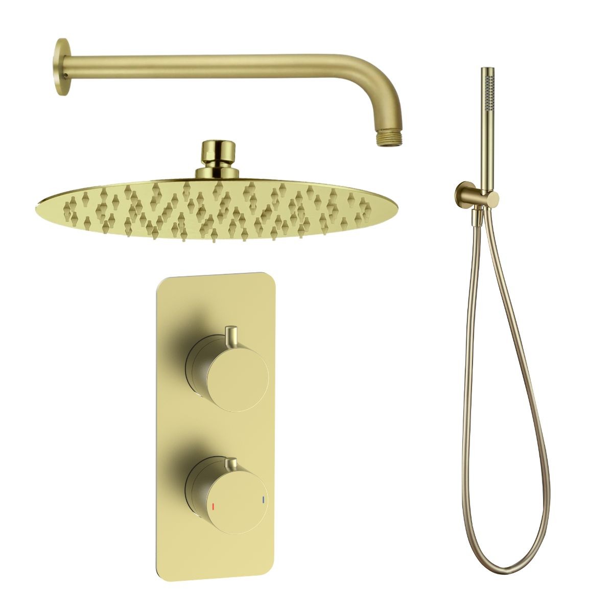Arc Brushed Brass Dual Concealed Thermostatic T Box Shower with Overhead & Integrated Handset with Hose