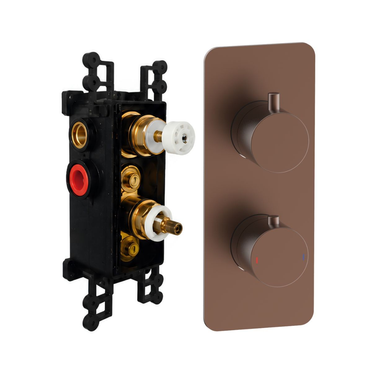 Arc Brushed Bronze Dual Concealed Thermostatic T Box Shower with Overhead & Integrated Handset with Hose
