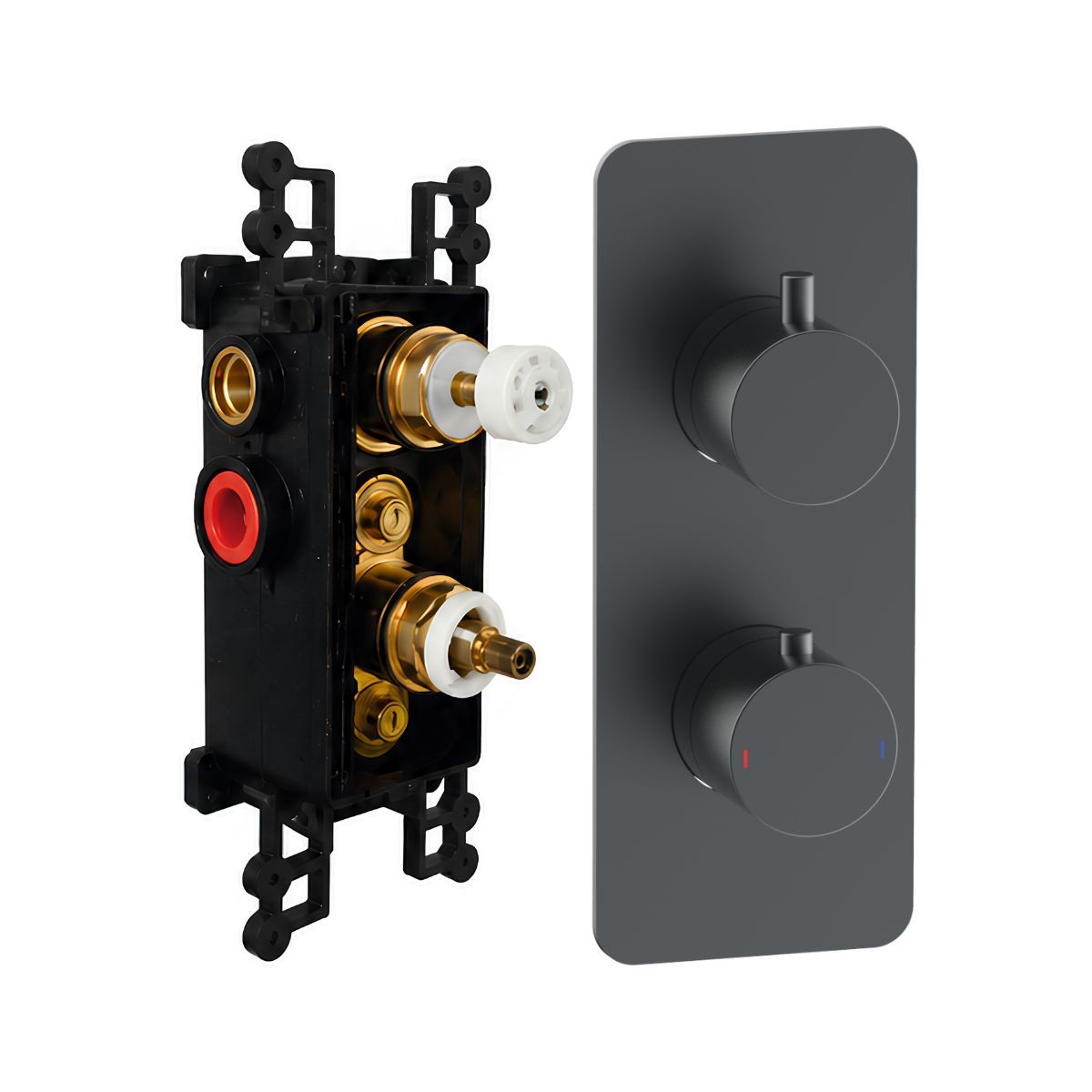 Arc Matt Black Dual Concealed Thermostatic T Box Shower with Overhead & Integrated Handset with Hose