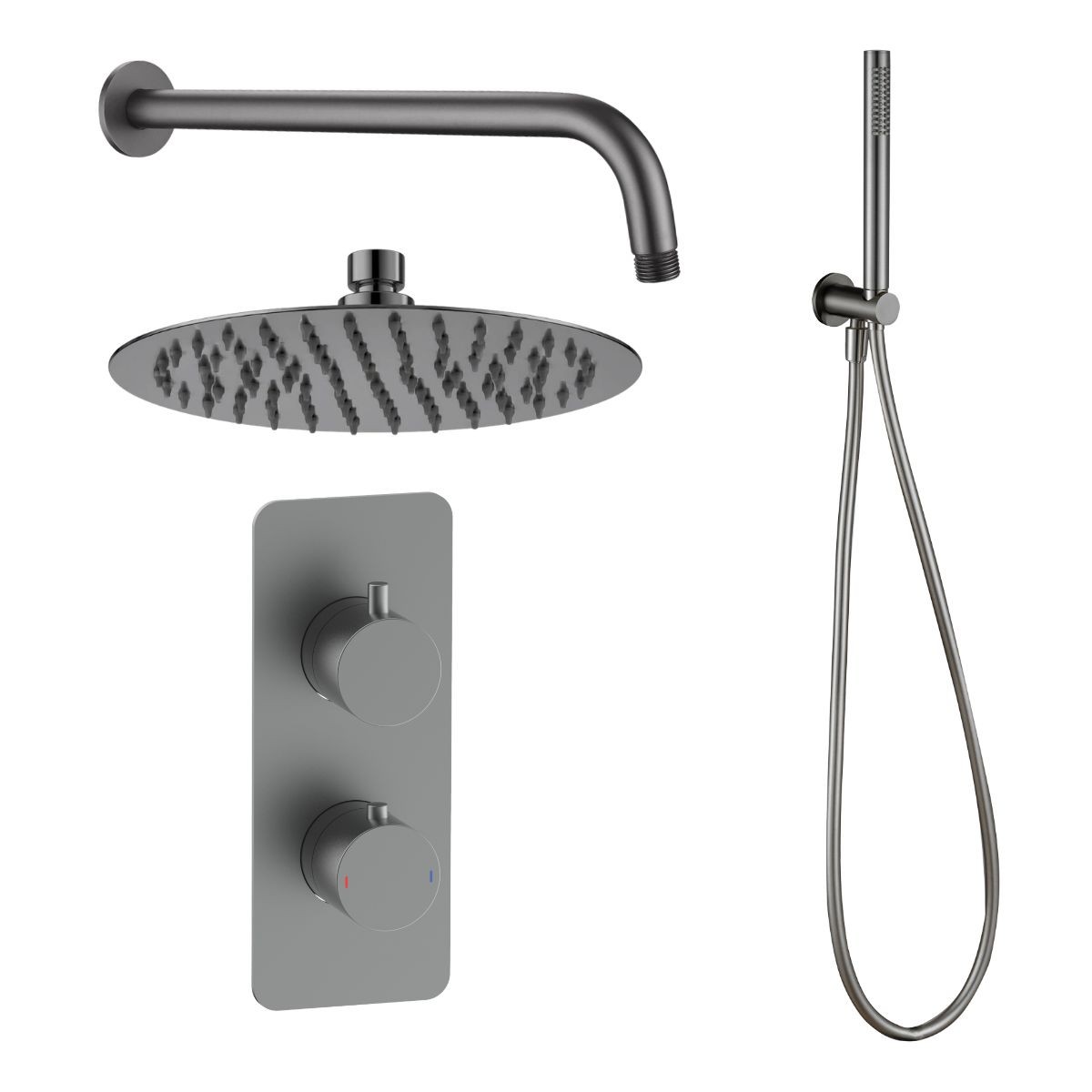 Arc Gunmetal Dual Concealed Thermostatic T Box Shower with Overhead & Integrated Handset with Hose
