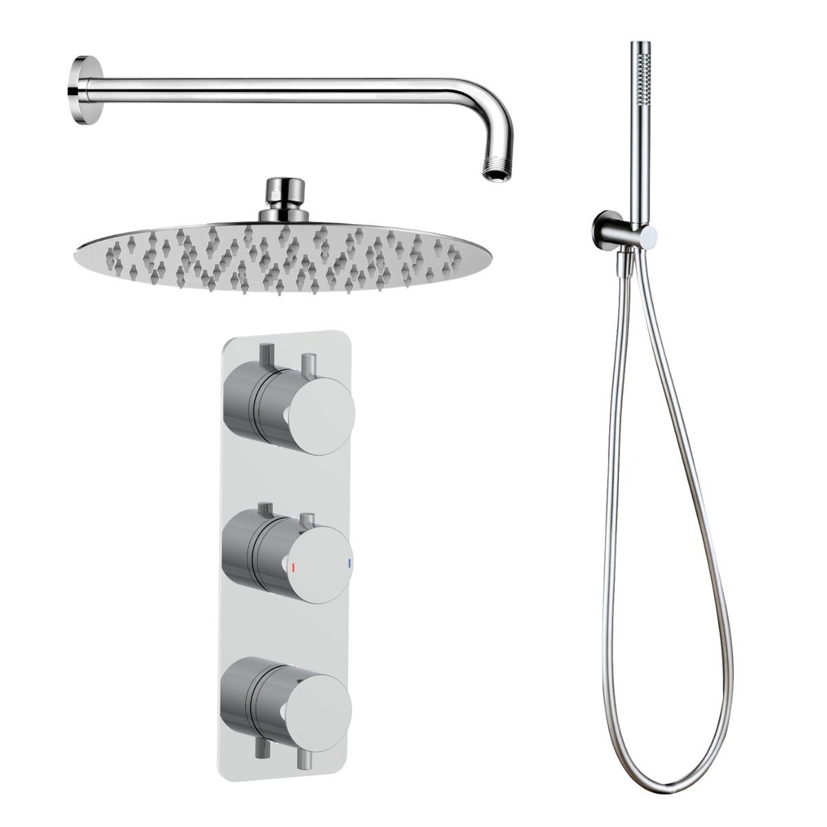 Arc Chrome Triple Concealed Thermostatic T Box Shower with Overhead & Integrated Handset with Hose