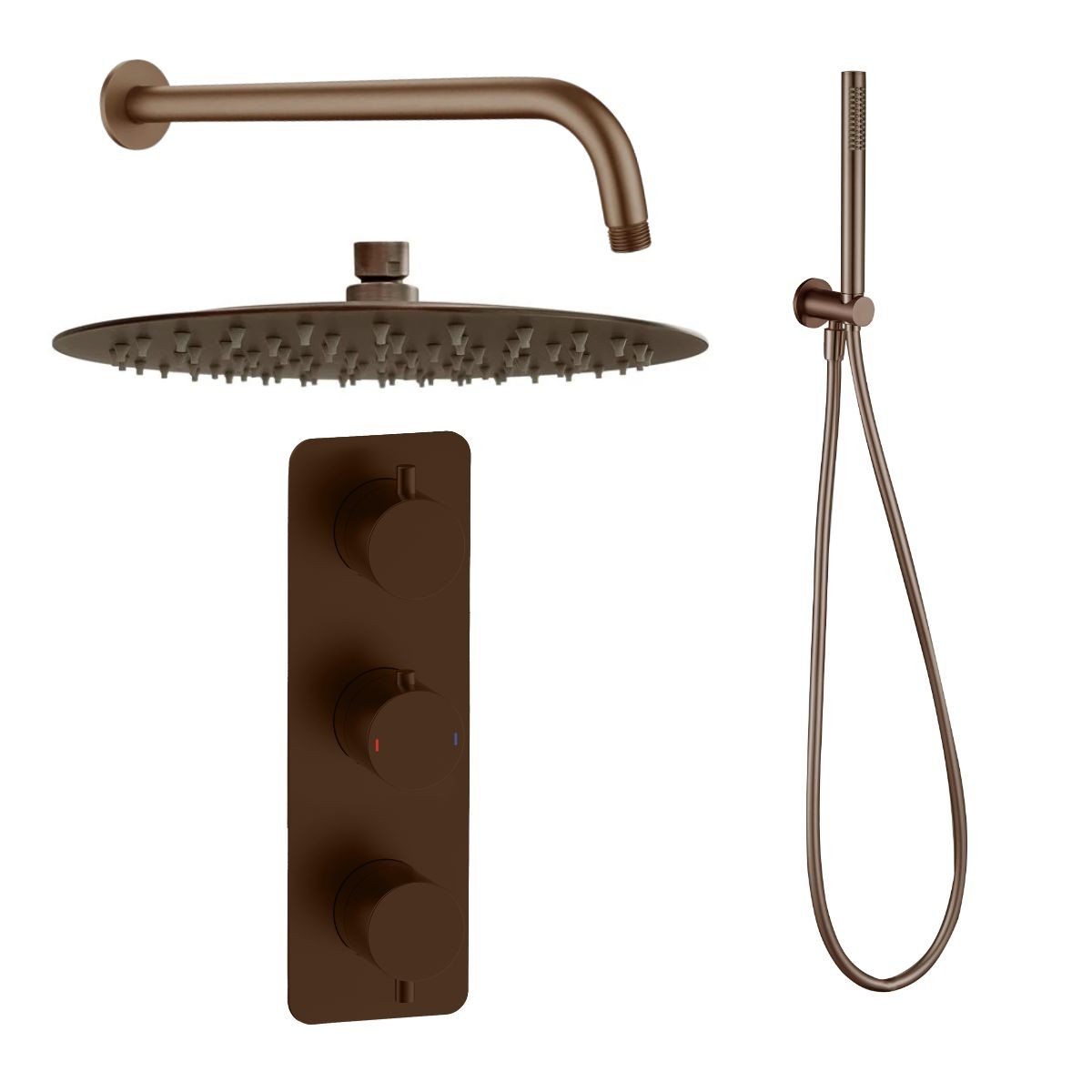 Arc Brushed Bronze Triple Concealed Thermostatic T Box Shower with Overhead & Integrated Handset with Hose