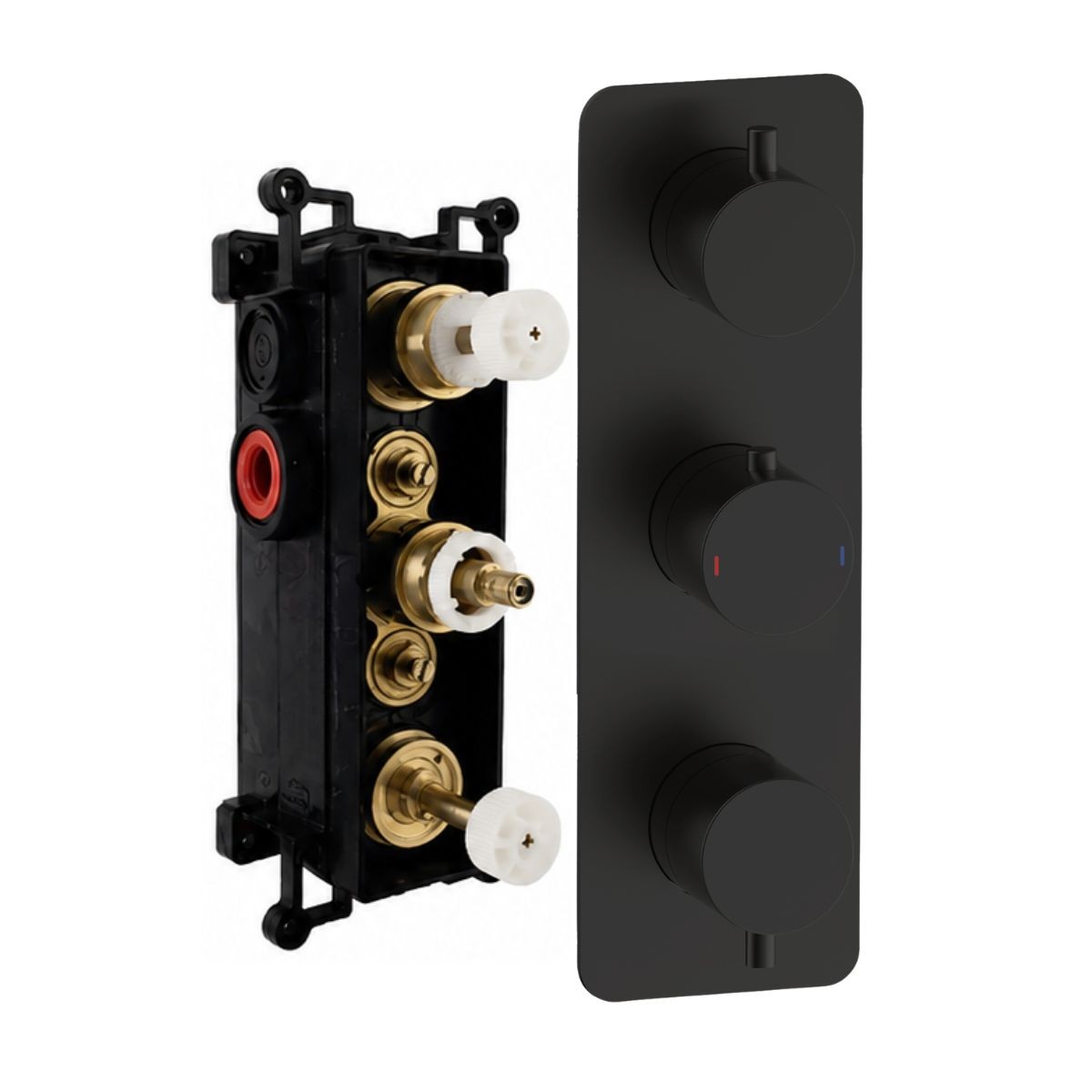 Arc Matt Black Triple Concealed Thermostatic T Box Shower with Overhead & Integrated Handset with Hose