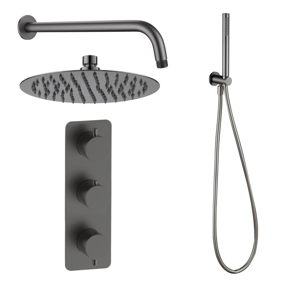 Arc Gunmetal Triple Concealed Thermostatic T Box Shower with Overhead & Integrated Handset with Hose