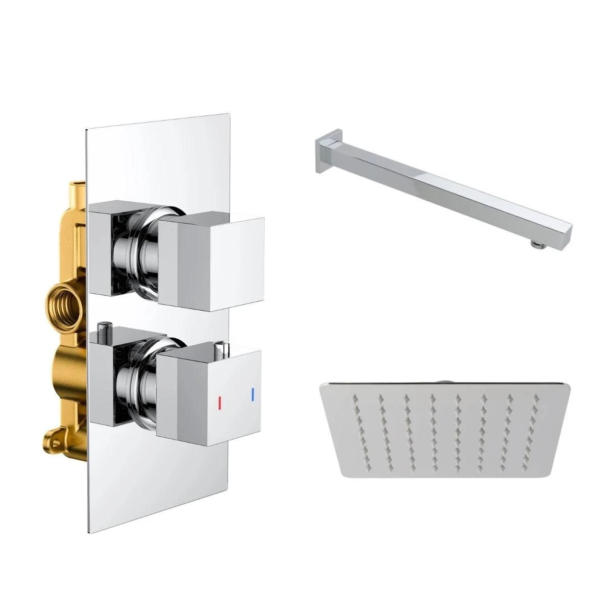 Cube Chrome Single Function Concealed Thermostatic Shower with Overhead