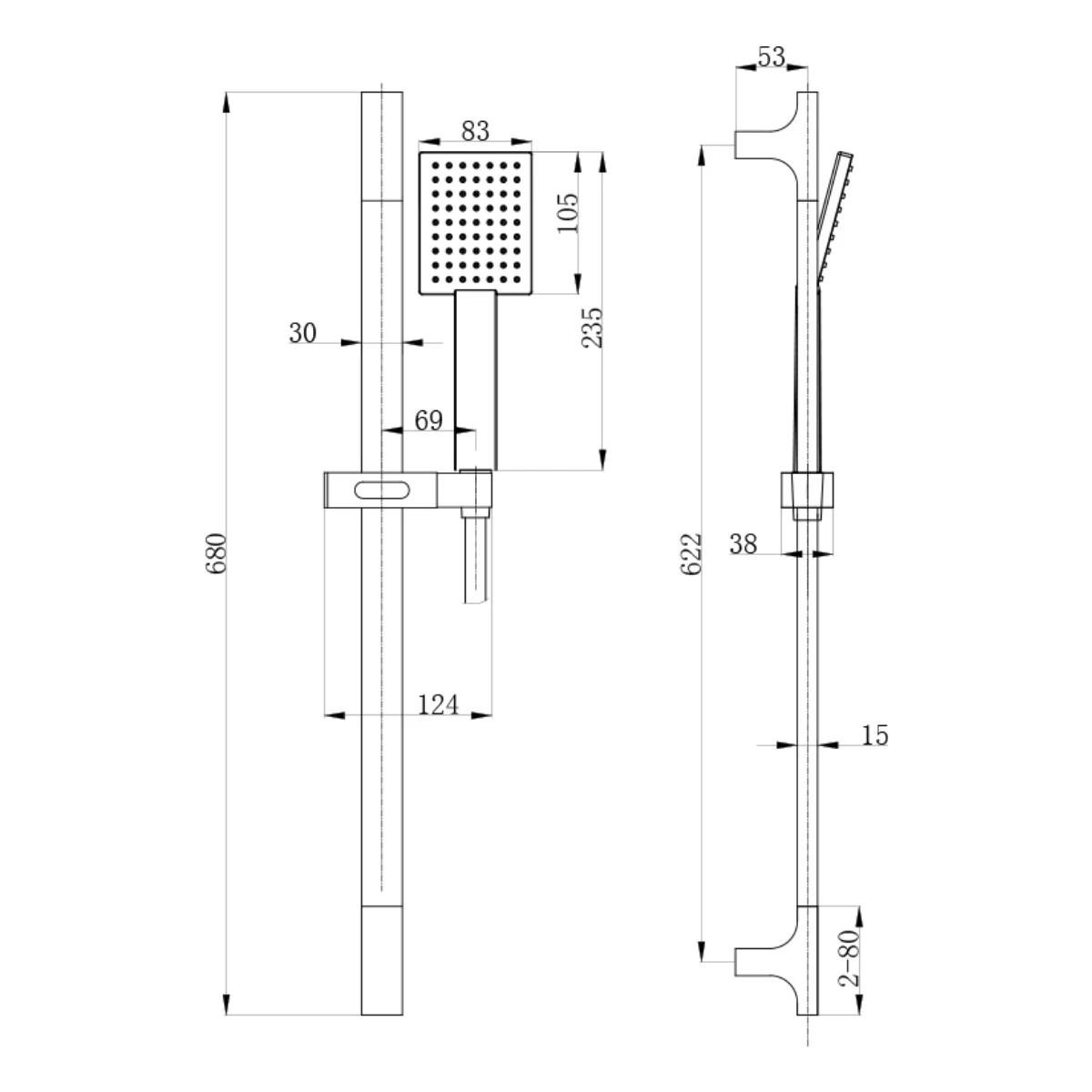 Cube Chrome Single Function Concealed Thermostatic Shower with Slide Rail & Handset