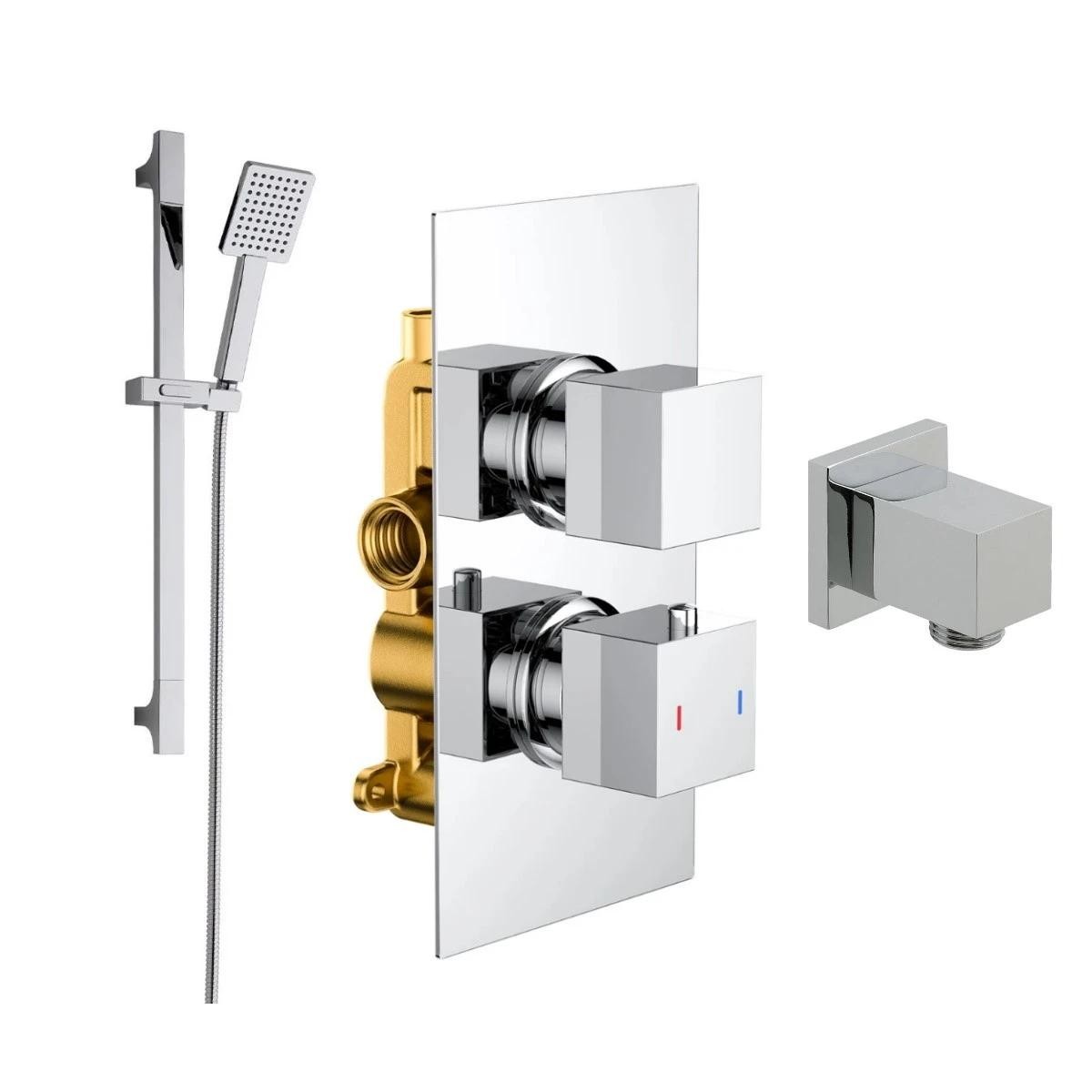 Cube Chrome Single Function Concealed Thermostatic Shower with Slide Rail & Handset