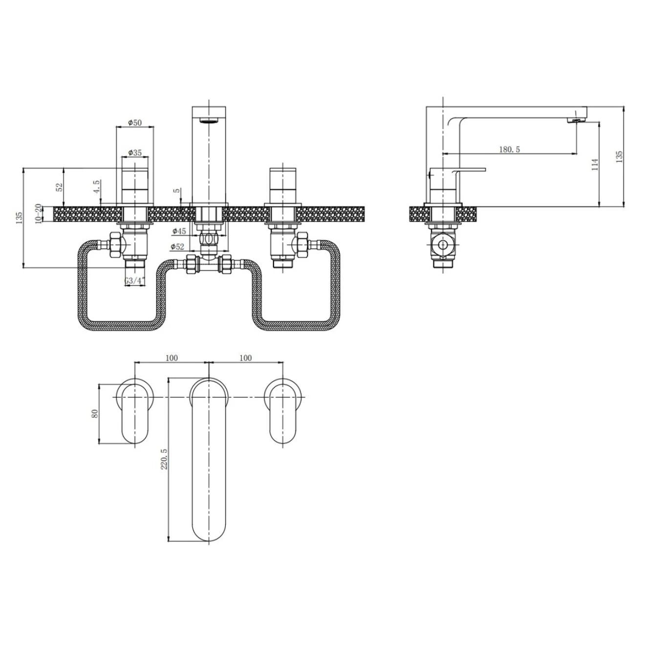 Beacon Chrome 3TH Bath Filler & Basin Mono Mixer Tap with Click Waste