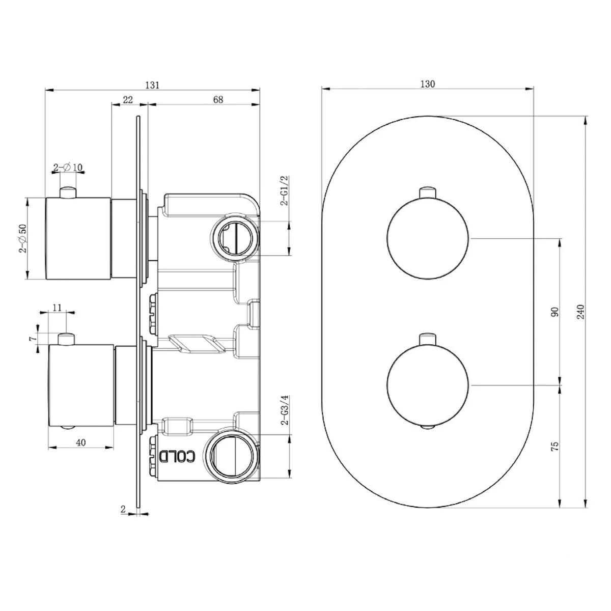 Globe Brushed Gold Dual Function Concealed Thermostatic Shower Valve