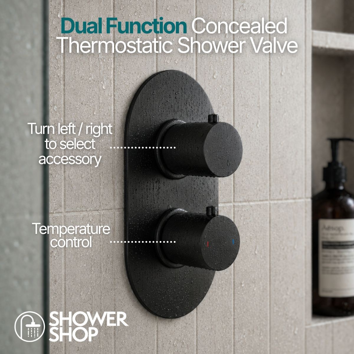 Globe Matt Black Dual Function Concealed Thermostatic Shower Valve