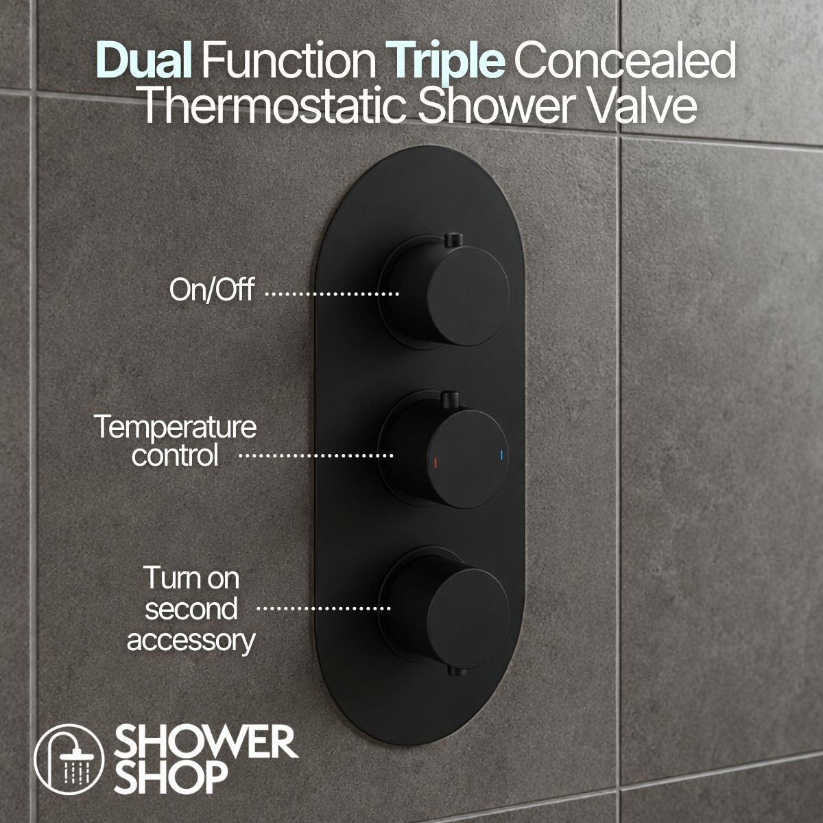 Globe Matt Black Triple Concealed Thermostatic Shower Valve