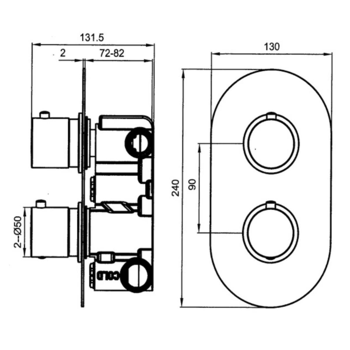 Globe Chrome Round Two Outlet Concealed Thermostatic Shower Set