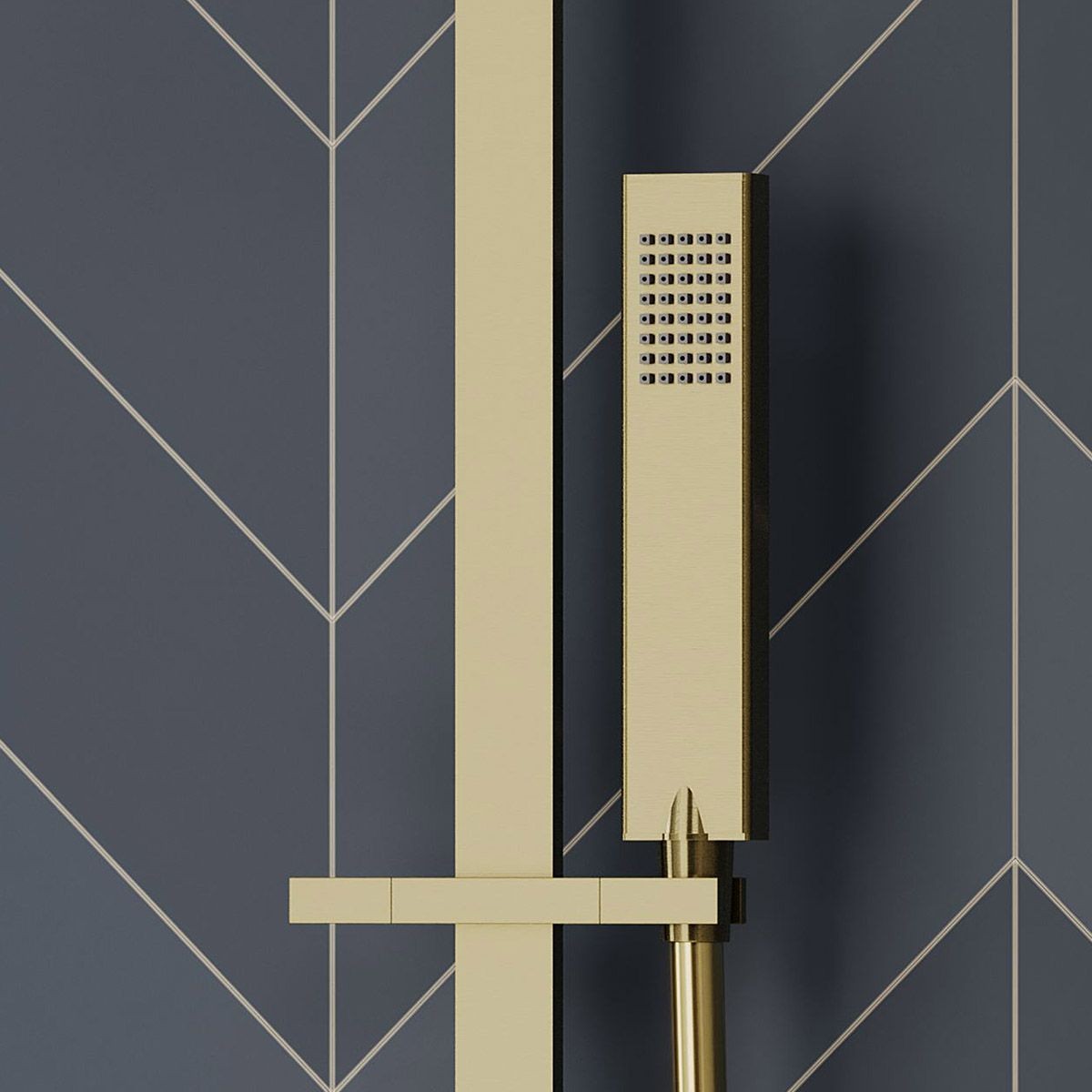Cube Brushed Brass Dual Function Concealed Thermostatic Shower with Overhead & Slide Rail with Handset
