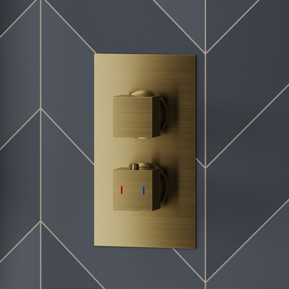 Cube Brushed Brass Dual Function Concealed Thermostatic Shower with Overhead & Slide Rail with Handset