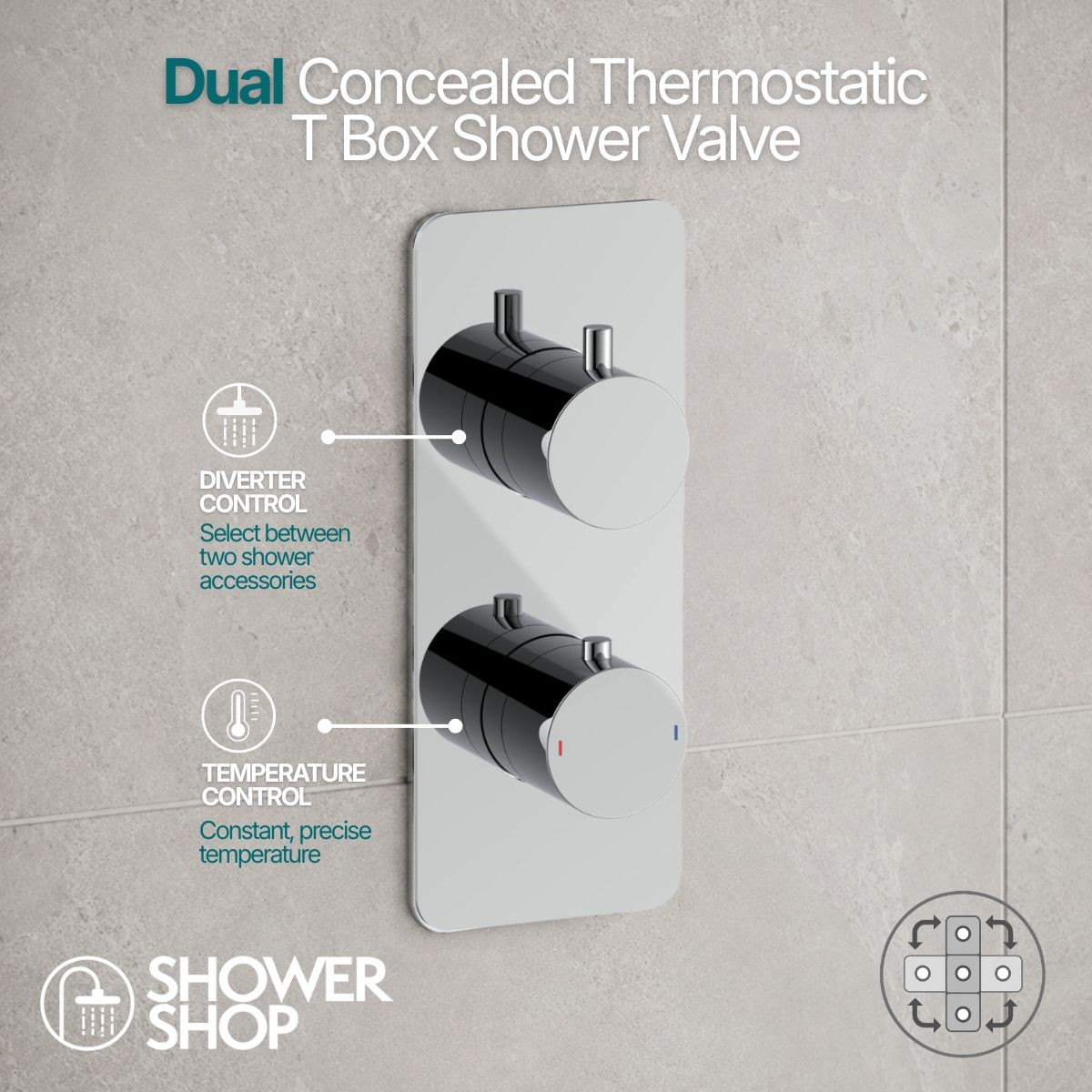 Arc Chrome Dual Concealed Thermostatic T Box Shower Valve