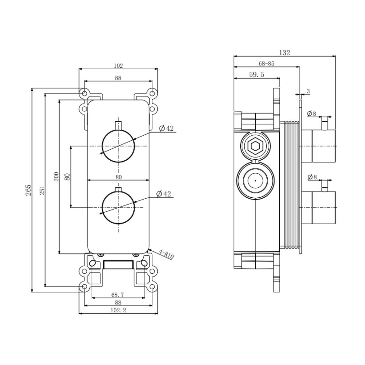Arc Chrome Dual Concealed Thermostatic T Box Shower Valve