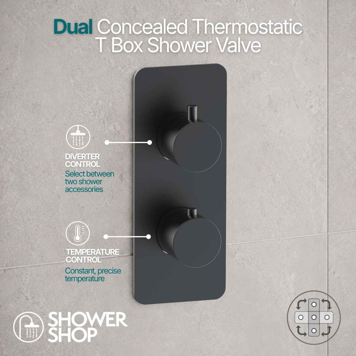 Arc Matt Black Dual Concealed Thermostatic T Box Shower Valve