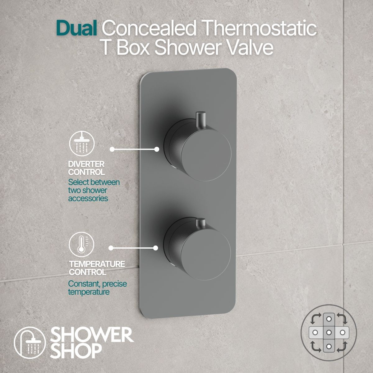 Arc Gunmetal Dual Concealed Thermostatic T Box Shower Valve