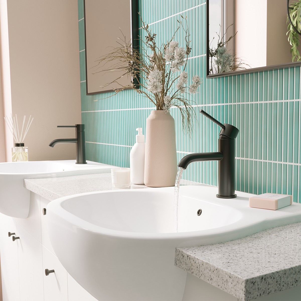 Serenity Matt Black Basin Mono Mixer Tap with Easy Clean Click Waste