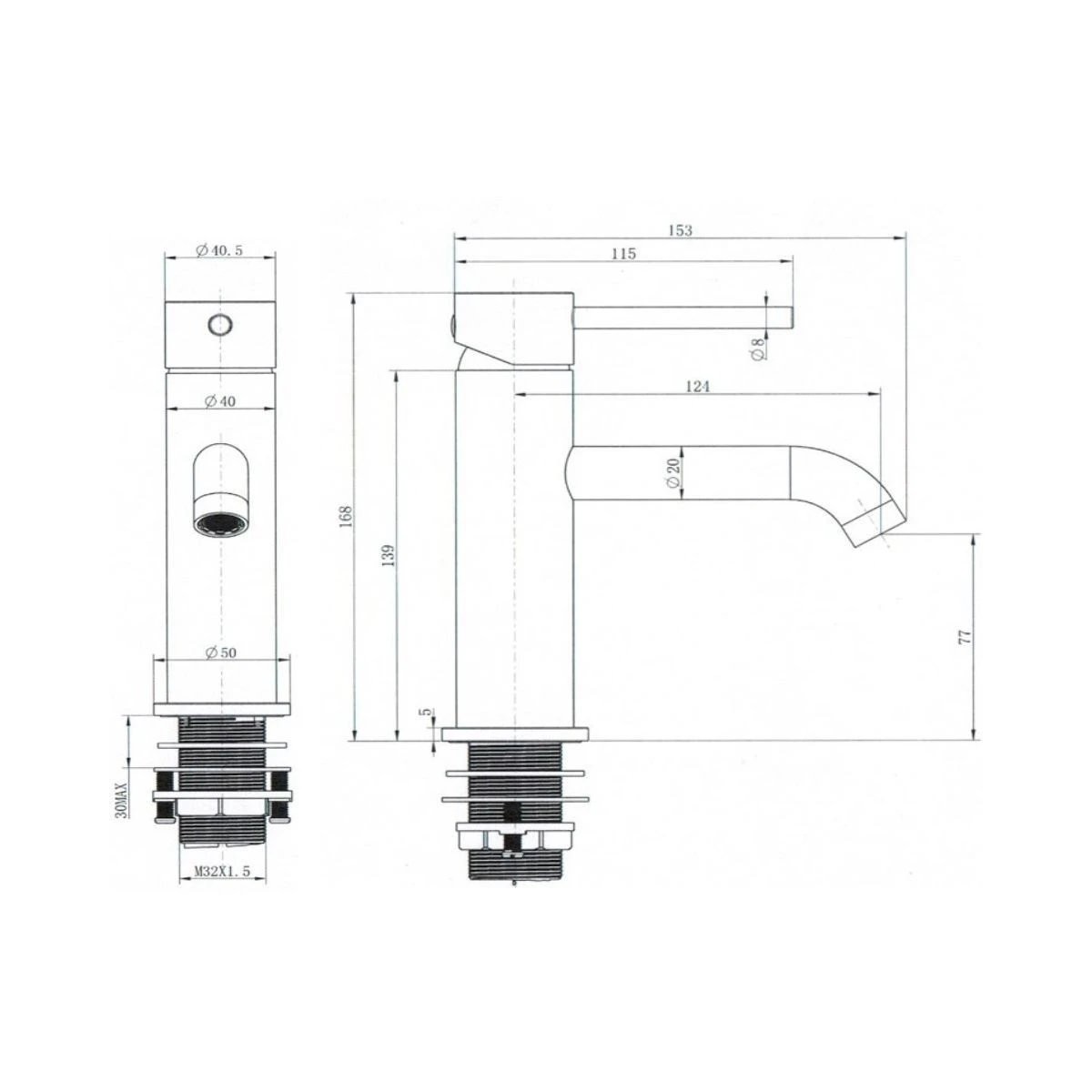 Serenity Matt Black Basin Mono Mixer Tap with Easy Clean Click Waste