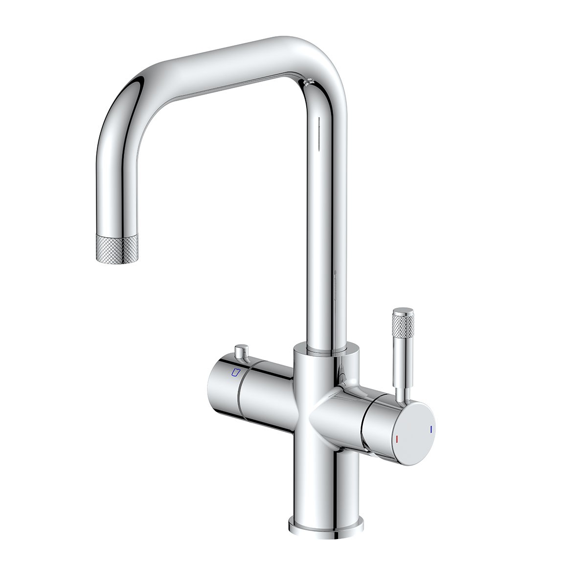 Amara Chrome 4 in 1 Boiling Water Kitchen Mixer with Boiler & Filter with Knurling Handle & Spout