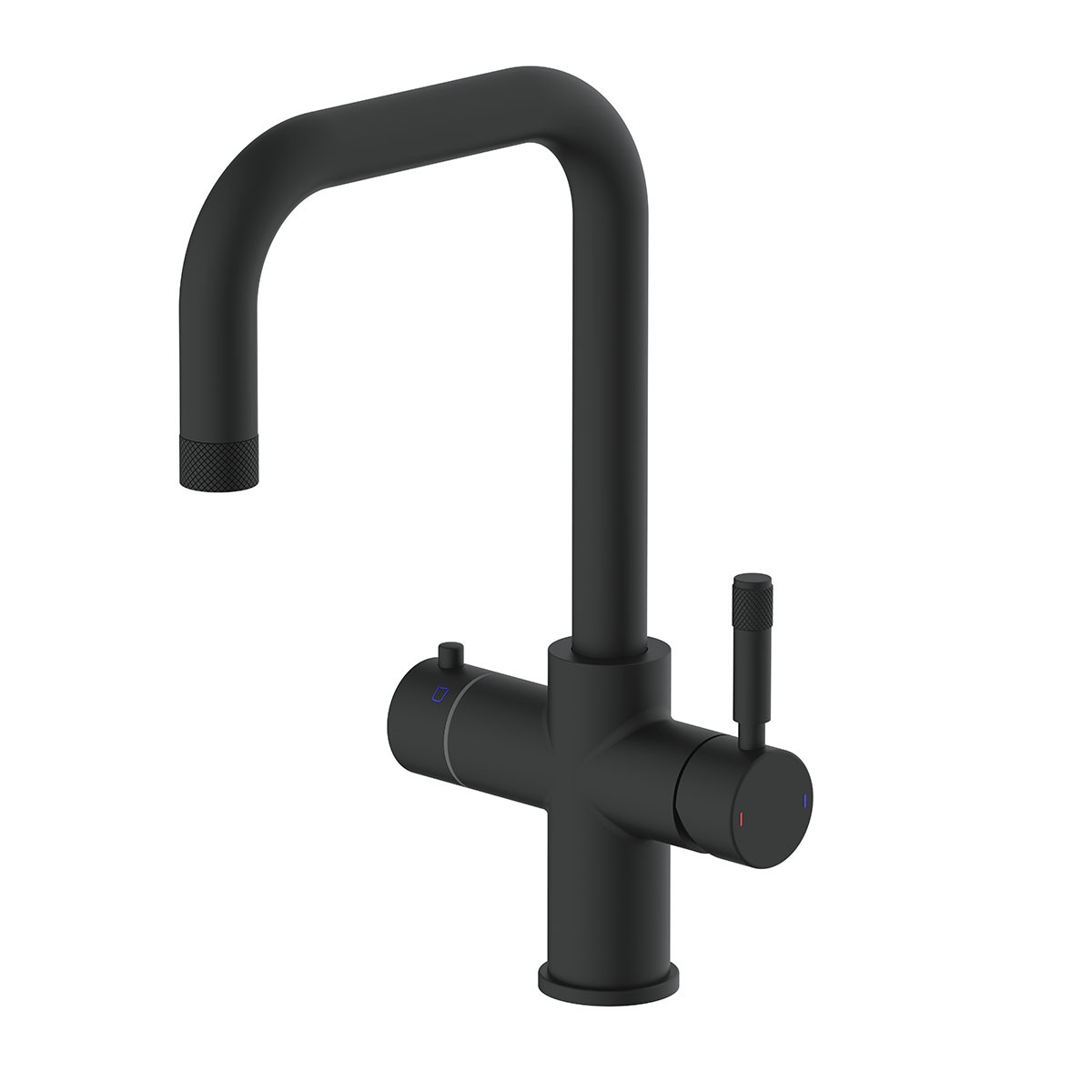 Amara Matt Black 4 in 1 Boiling Water Kitchen Mixer with Boiler & Filter with Knurling Handle & Spout