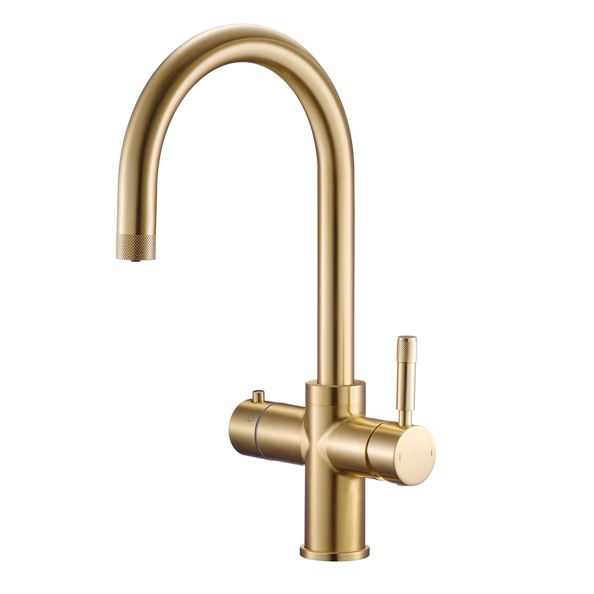 Evoca Brushed Brass 4 in 1 Boiling Water Kitchen Mixer with Boiler & Filter with Knurling Handle & Spout