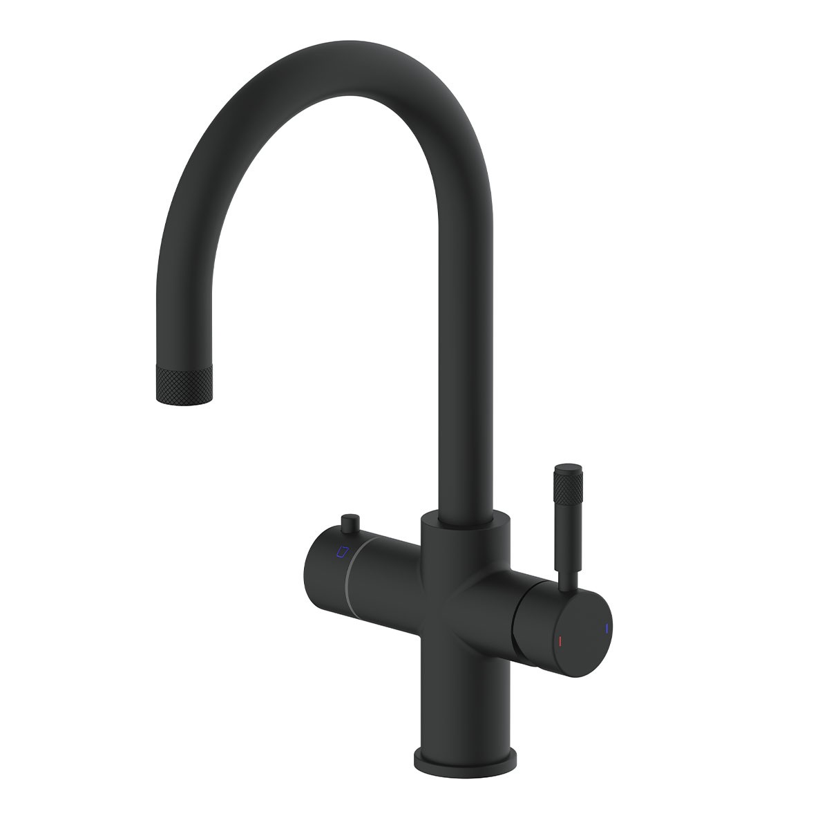 Evoca Matt Black 4 in 1 Boiling Water Kitchen Mixer with Boiler & Filter with Knurling Handle & Spout