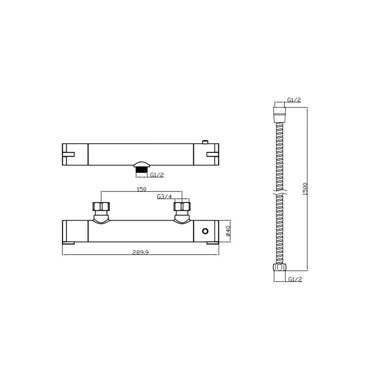 Globe Chrome Thermostatic Bar Valve Shower with Slide Rail & Handset