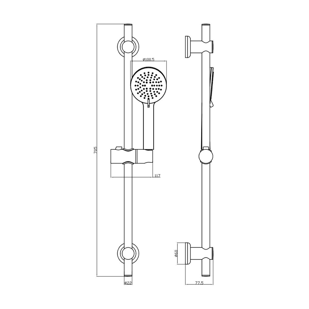 Globe Chrome Thermostatic Bar Valve Shower with Slide Rail & Handset