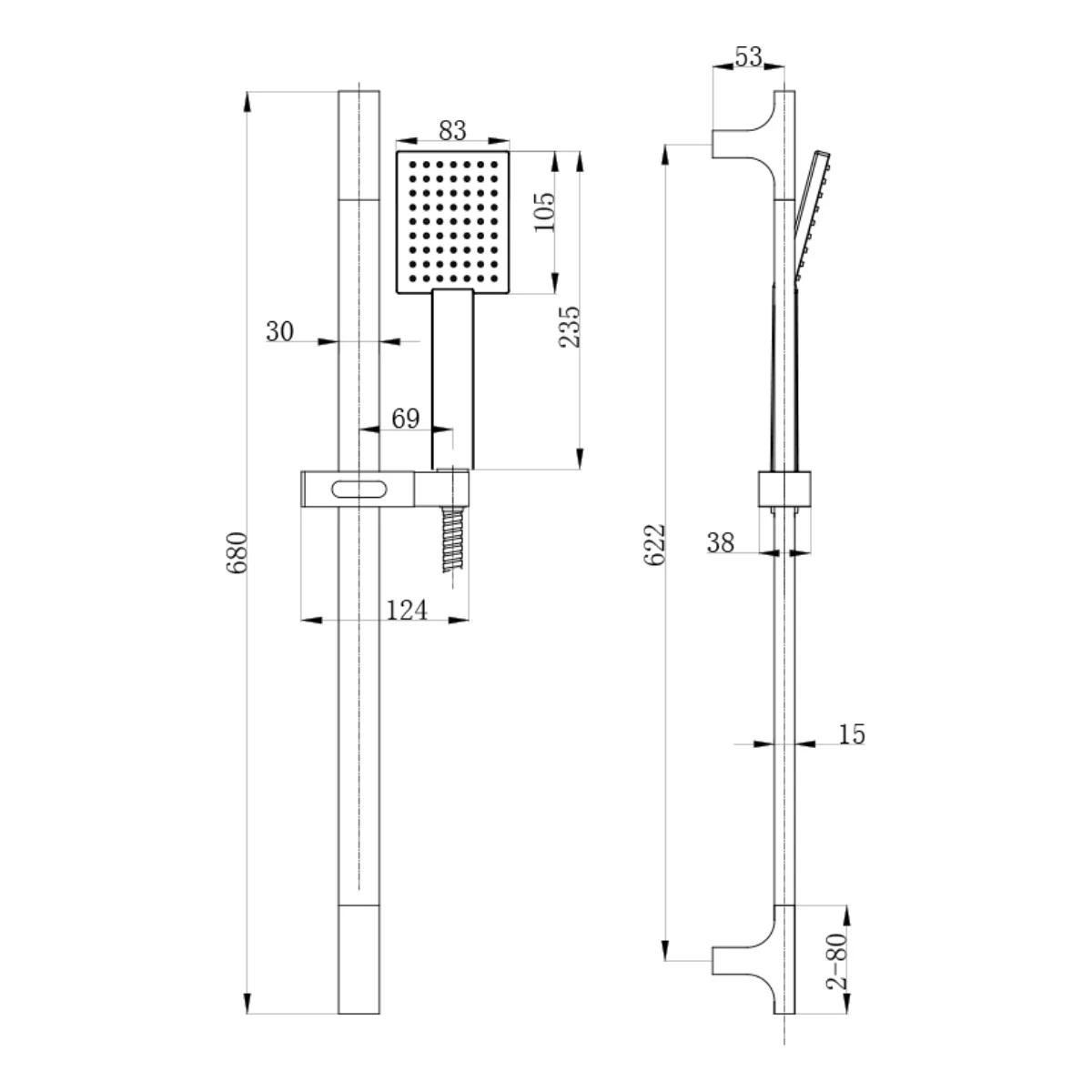 Cube Chrome Slide Rail with Handset