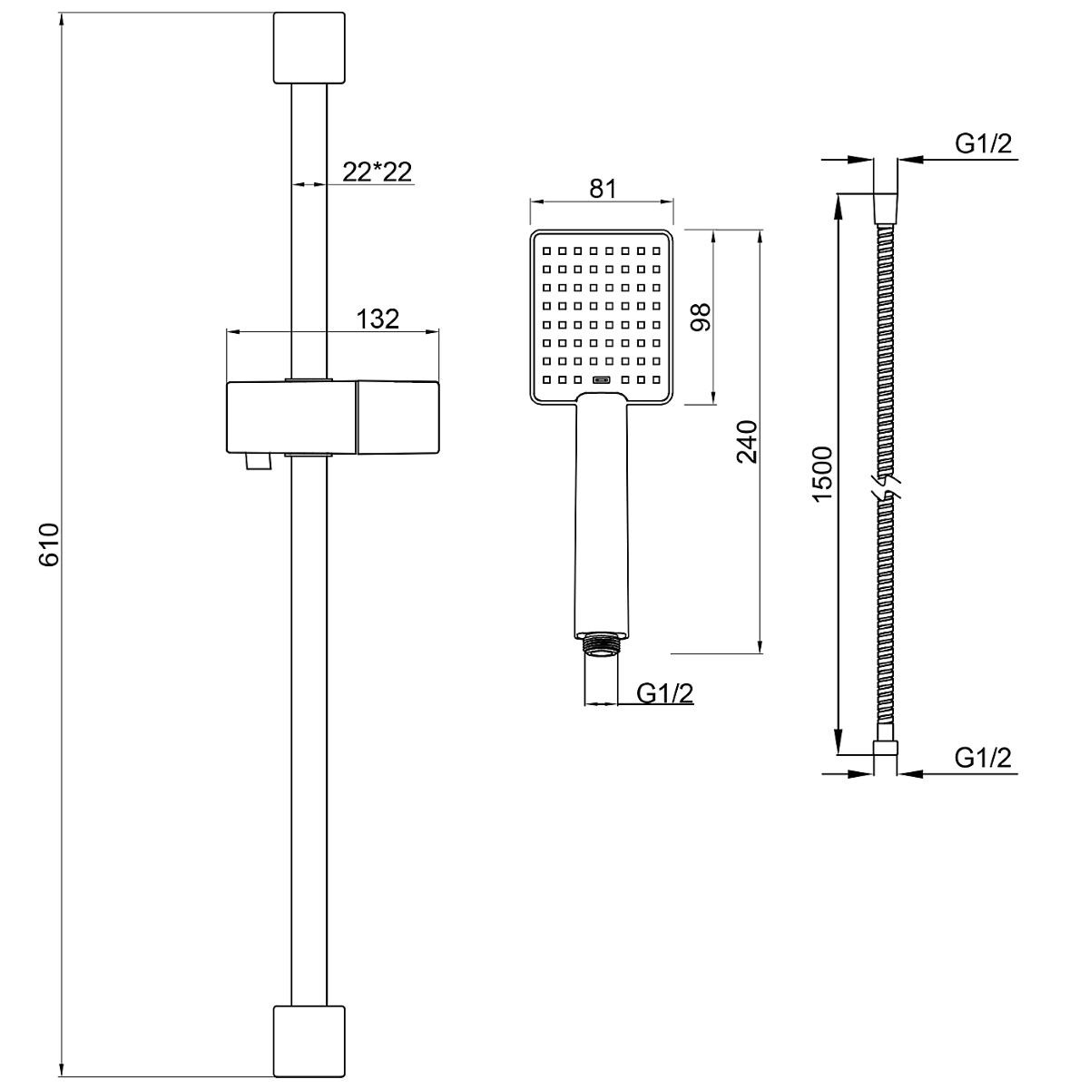 Cube Matt Black Slide Rail with Handset