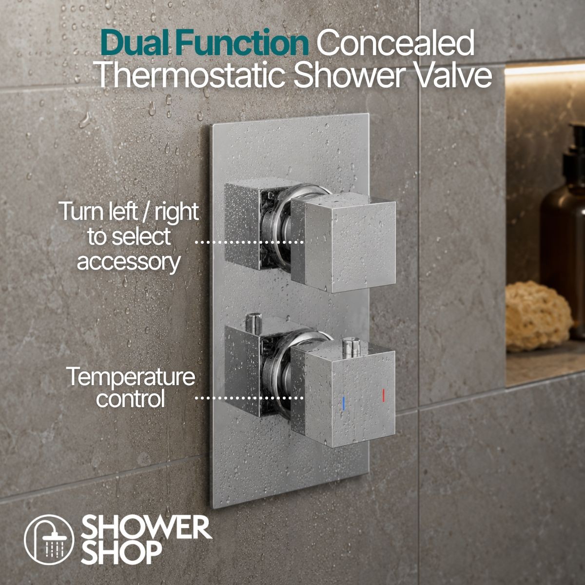 Cube Chrome Dual Function Concealed Thermostatic Shower with Overhead & Slide Rail with Handset