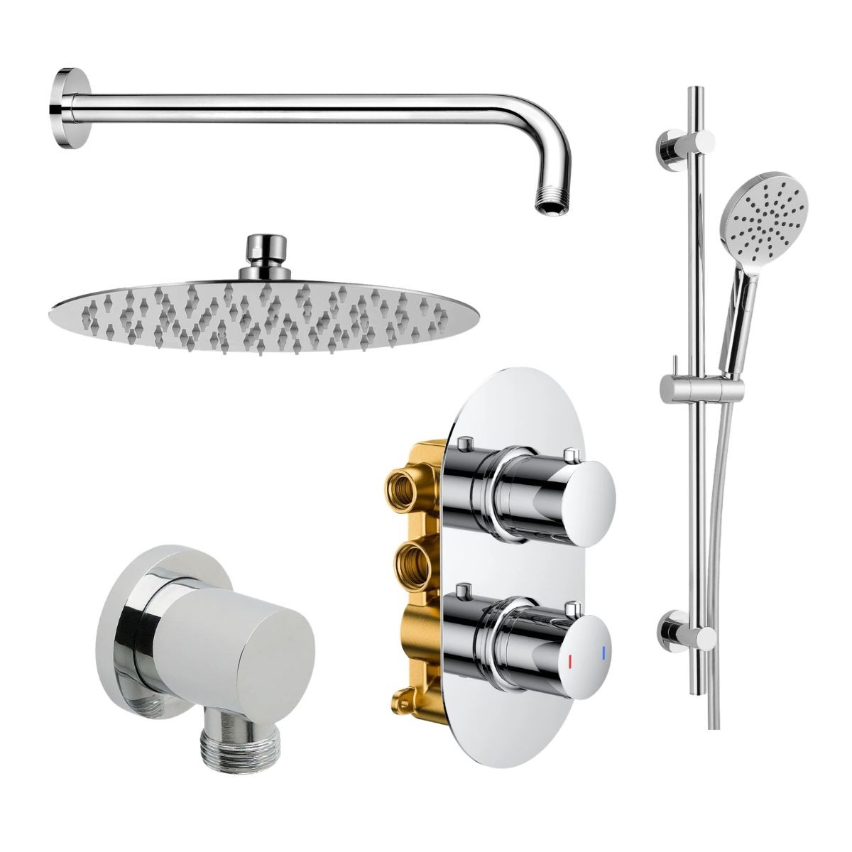 Globe Chrome Dual Concealed Thermostatic Shower with Overhead & Slide Rail with Handset