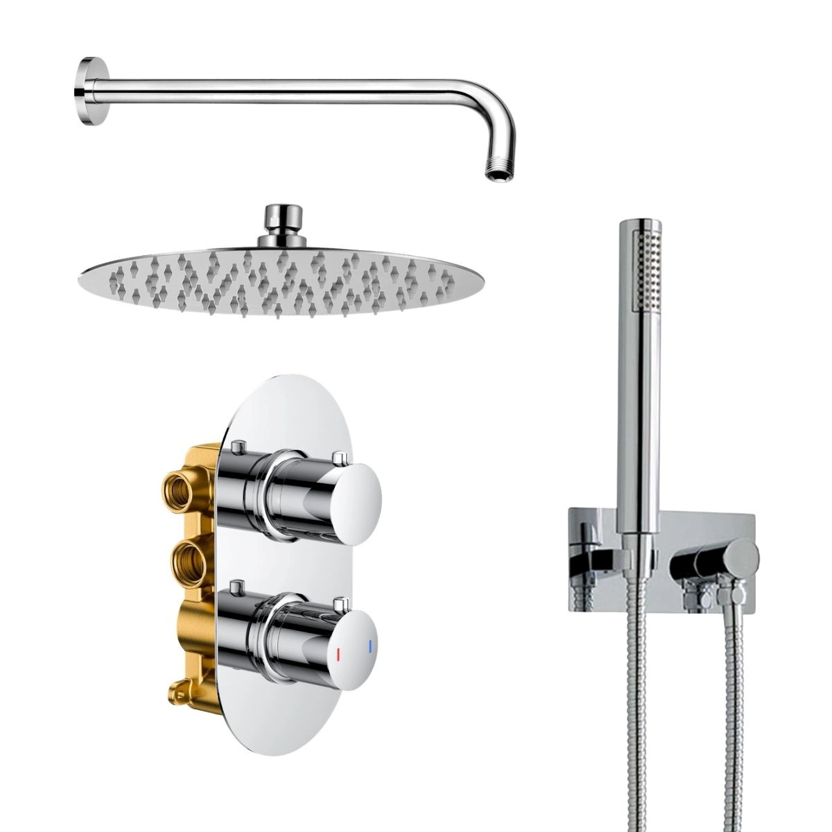 Globe Chrome Triple Concealed Thermostatic Shower with Overhead & Handset with Hose