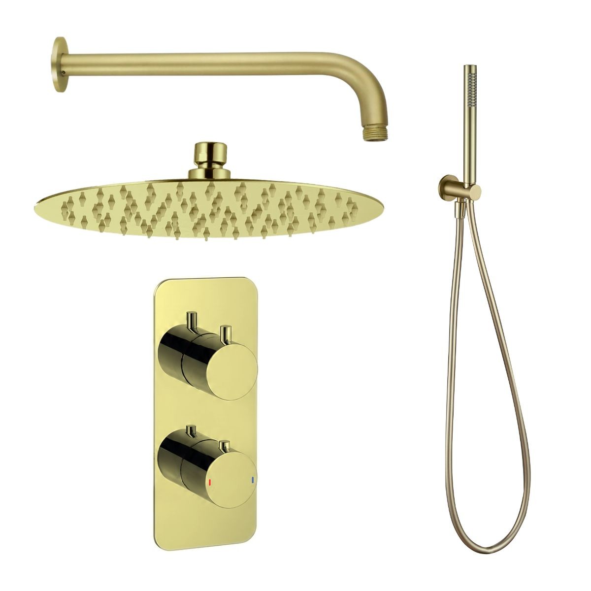 Arc Brushed Brass Dual Concealed Thermostatic Shower with Overhead & Integrated Handset with Hose