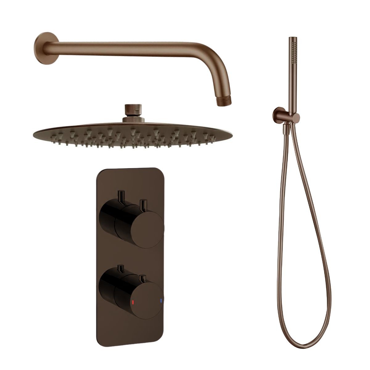 Arc Brushed Bronze Dual Concealed Thermostatic Shower with Overhead & Integrated Handset with Hose