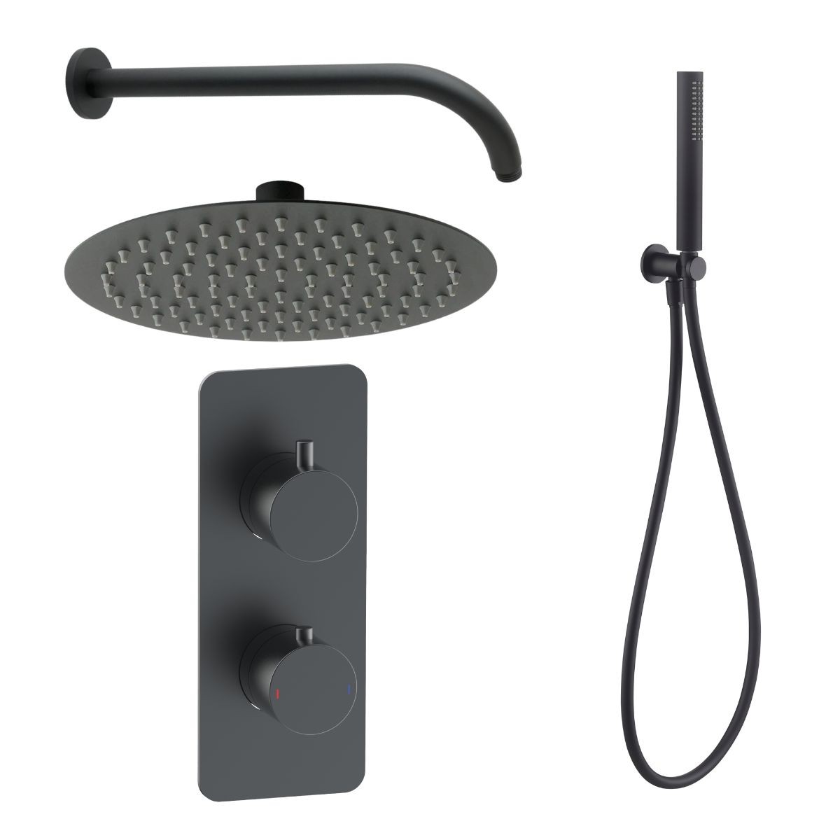 Arc Matt Black Dual Concealed Thermostatic Shower with Overhead & Integrated Handset with Hose