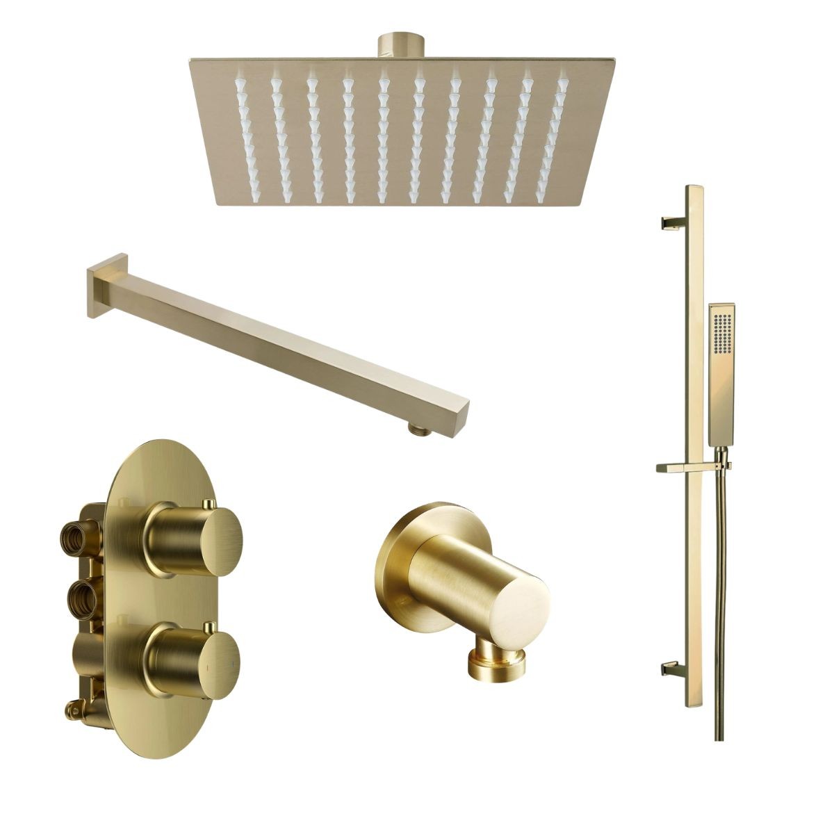Globe Brushed Gold Dual Function Concealed Thermostatic Shower with Overhead & Slide Rail with Handset